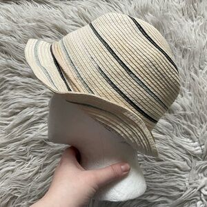 Permanent Vacation Cream Striped Paper Woven Small Brim Hat One Size